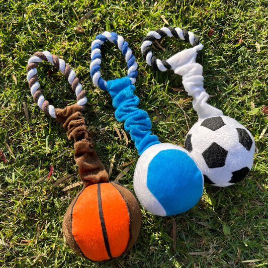 Interactive tug of war ball shape pet toy (3 pieces)