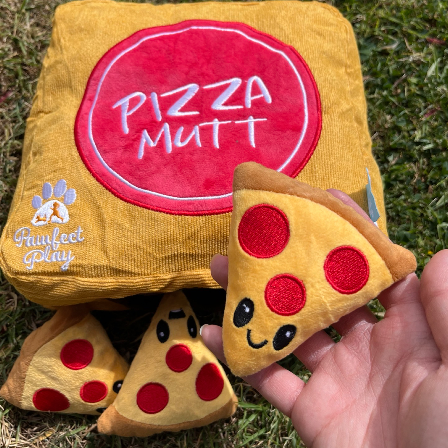 Squeaky pizza box interactive plush puzzle snuffling feeding pet toy set