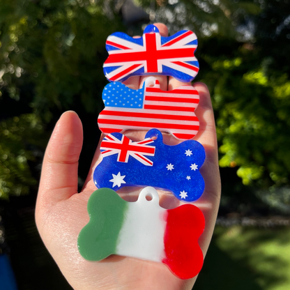 Hand-made resin tags - country flags