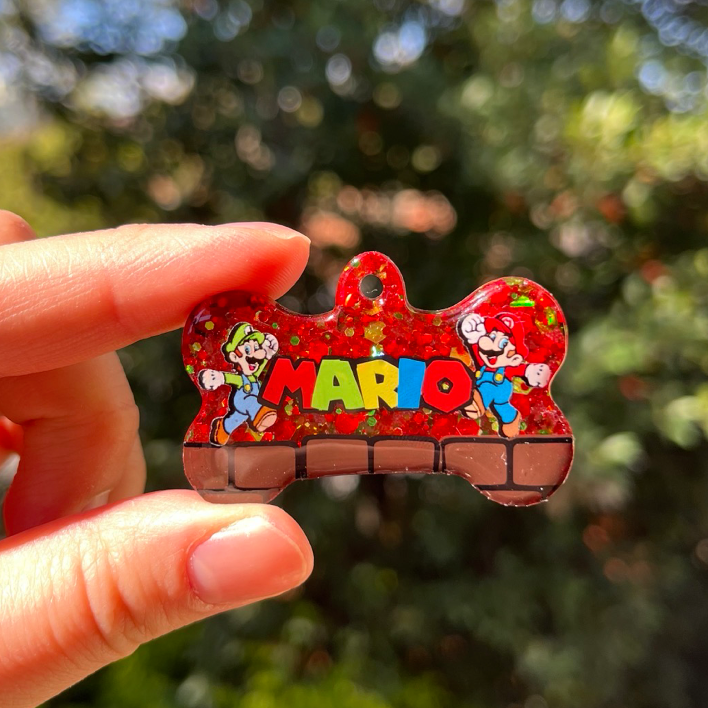 Hand-made resin tags - Mario/ Luigi/ Yoshi theme