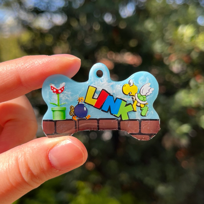 Hand-made resin tags - Mario/ Luigi/ Yoshi theme