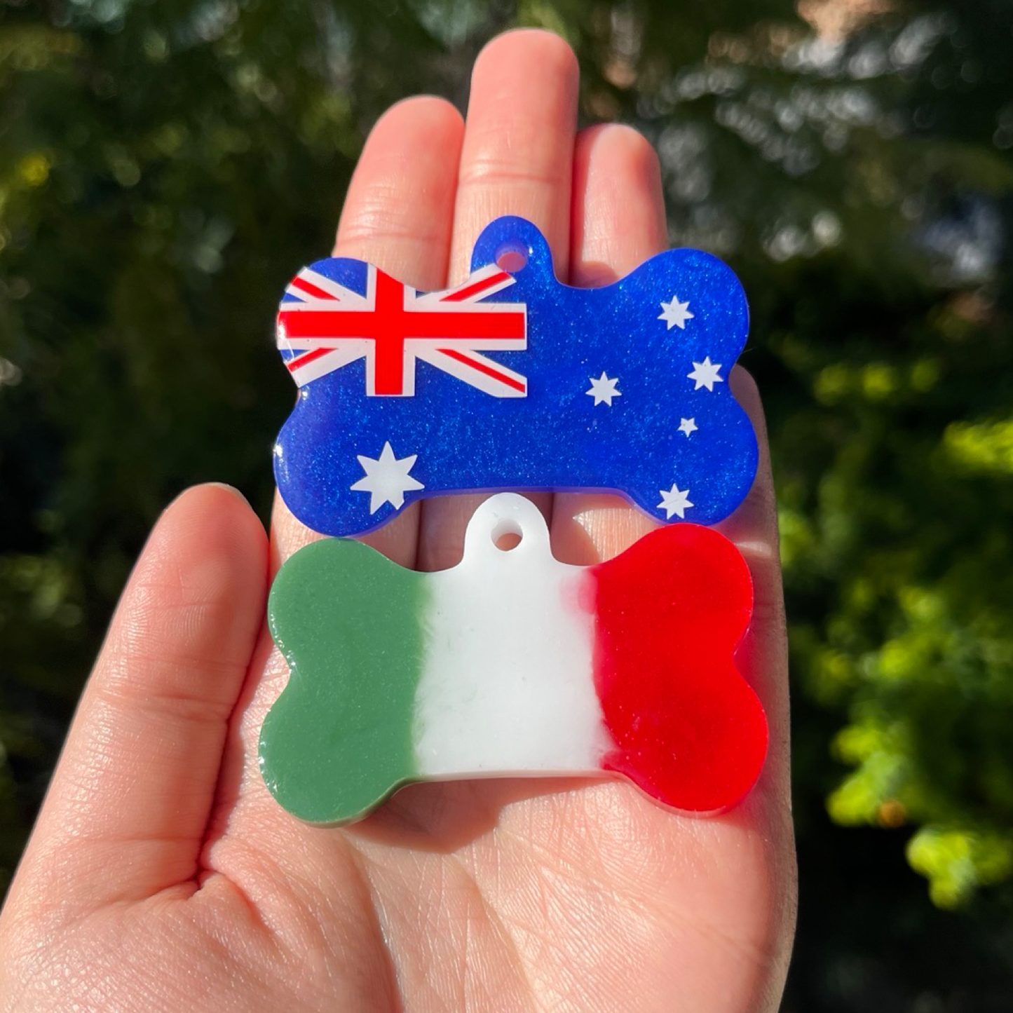 Hand-made resin tags - country flags