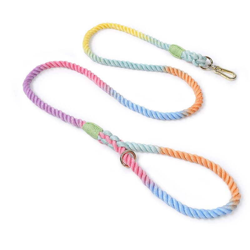 pet_dog_cat_collar_leash_rainbow_colourful_cotton_braided_handle_match_set_walking_kits_nsw_sydney